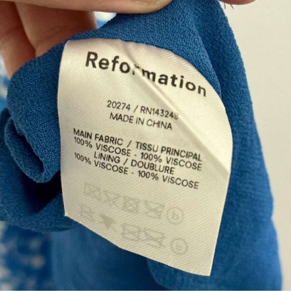 Reformation Blue Floral White Flowers Dainty Viscose Nikita Midi Dress Size 0 - Picture 8 of 12